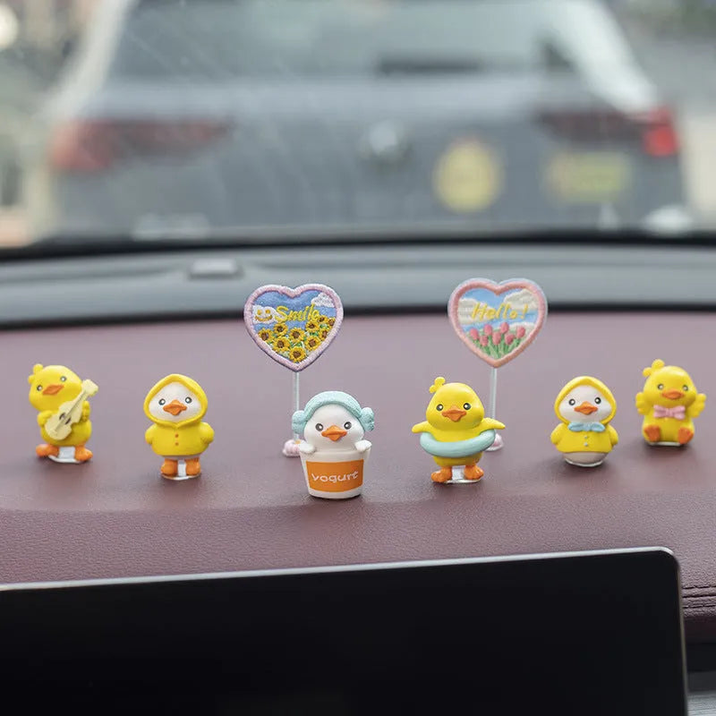 PVC duckling car dashboard decoration set with six small ducks and one hello sign