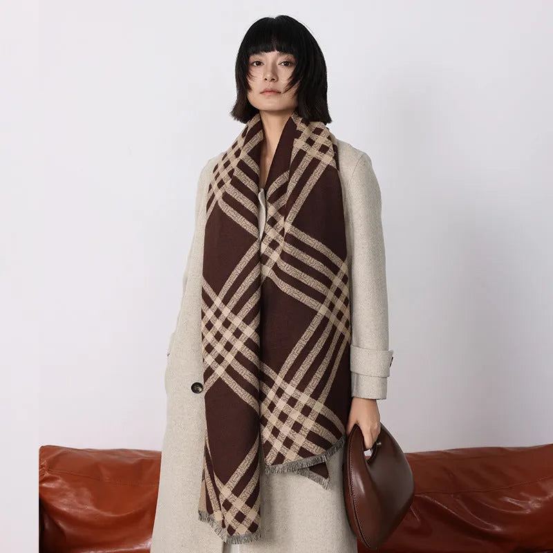 Brown cashmere-like scarf with tassel ends measuring 185cm long by 65cm wide