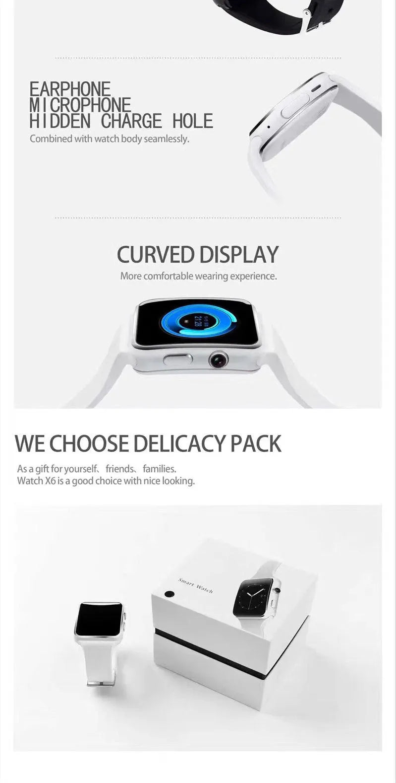 Smart watch with a black silicone strap and a 1.54-inch HD touch screen displaying a digital watch face.