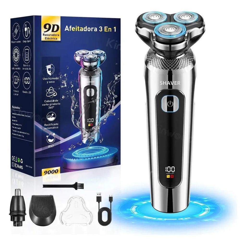 Digital USB rechargeable beard trimmer with LED display in five-in-one colour base