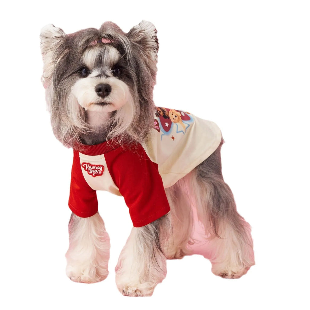 Cotton summer dog outfit with contrast embroidery in red or pink colours