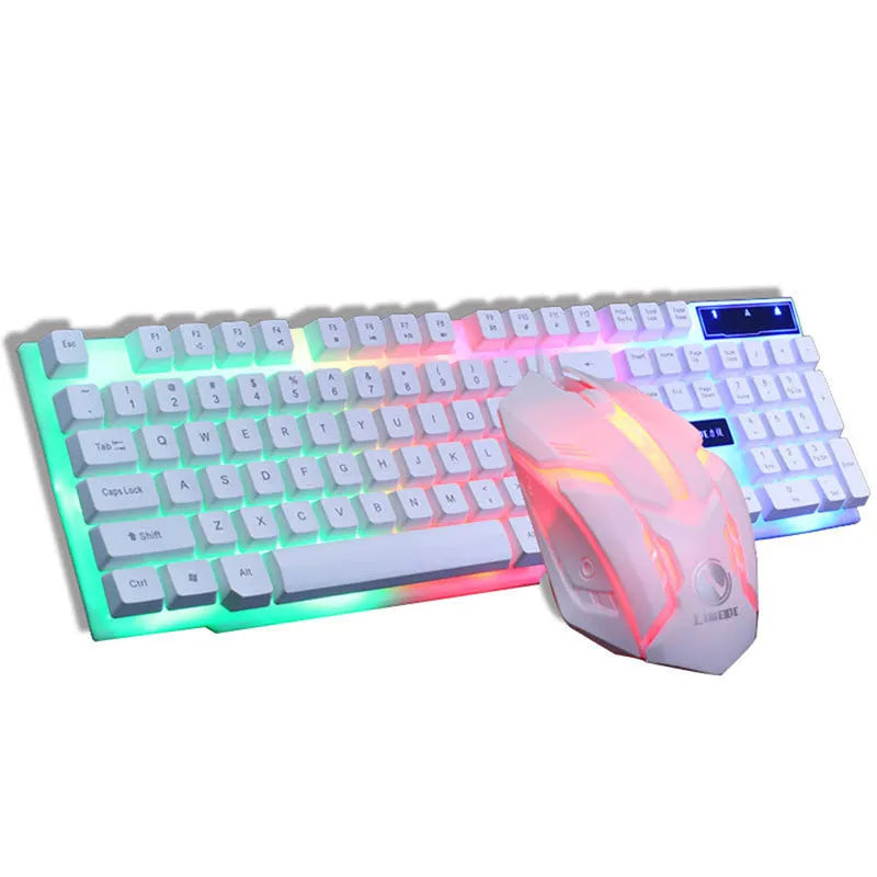 GTX300 black wired gaming keyboard and mouse set with colour backlit keys on desk