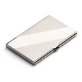 Geometric stainless steel business card case with brushed and mirrored finishes.