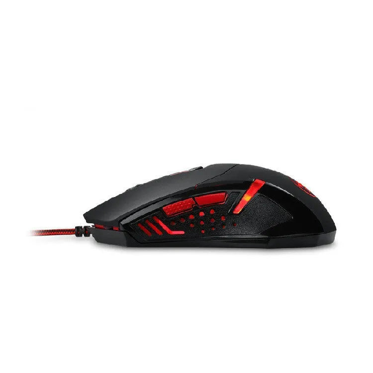 Black and red ergonomic USB wired gaming mouse with six buttons on a 1.8m cable.