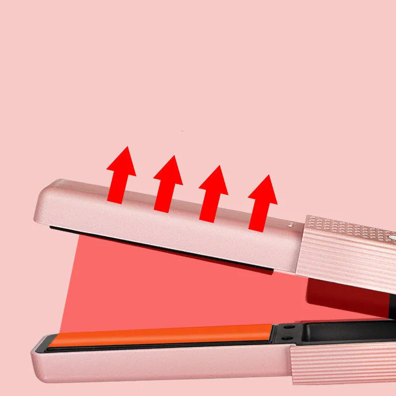 Portable 3 in 1 USB hair straightening comb and curling stick with tourmaline ceramic conductor in pink or green