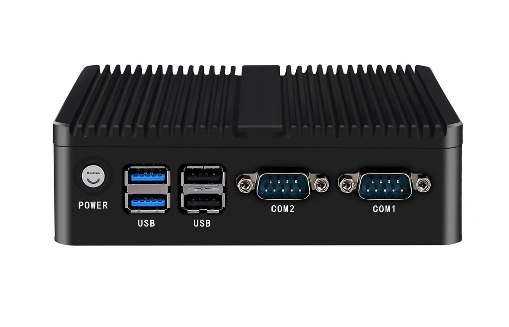 Industrial control quad-core fanless mini-host computer with compact aluminium chassis