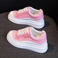 Women's beige leather board shoes with thick soles for height increase