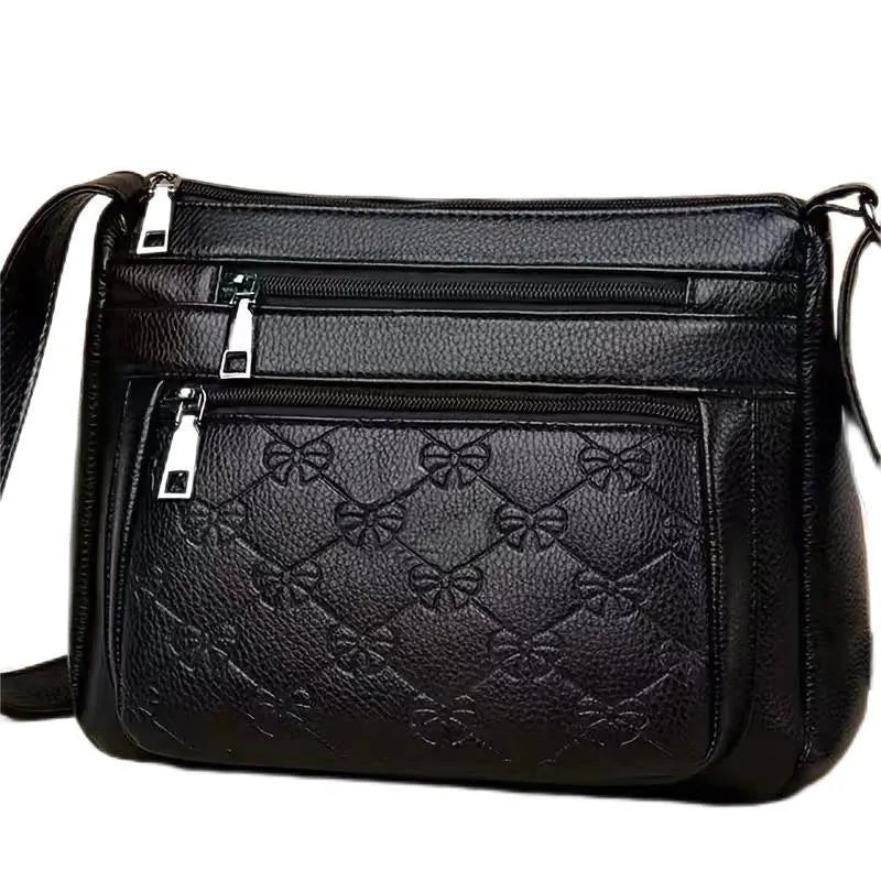 Butterfly black PU leather shoulder messenger bag with horizontal square shape and embossed pattern