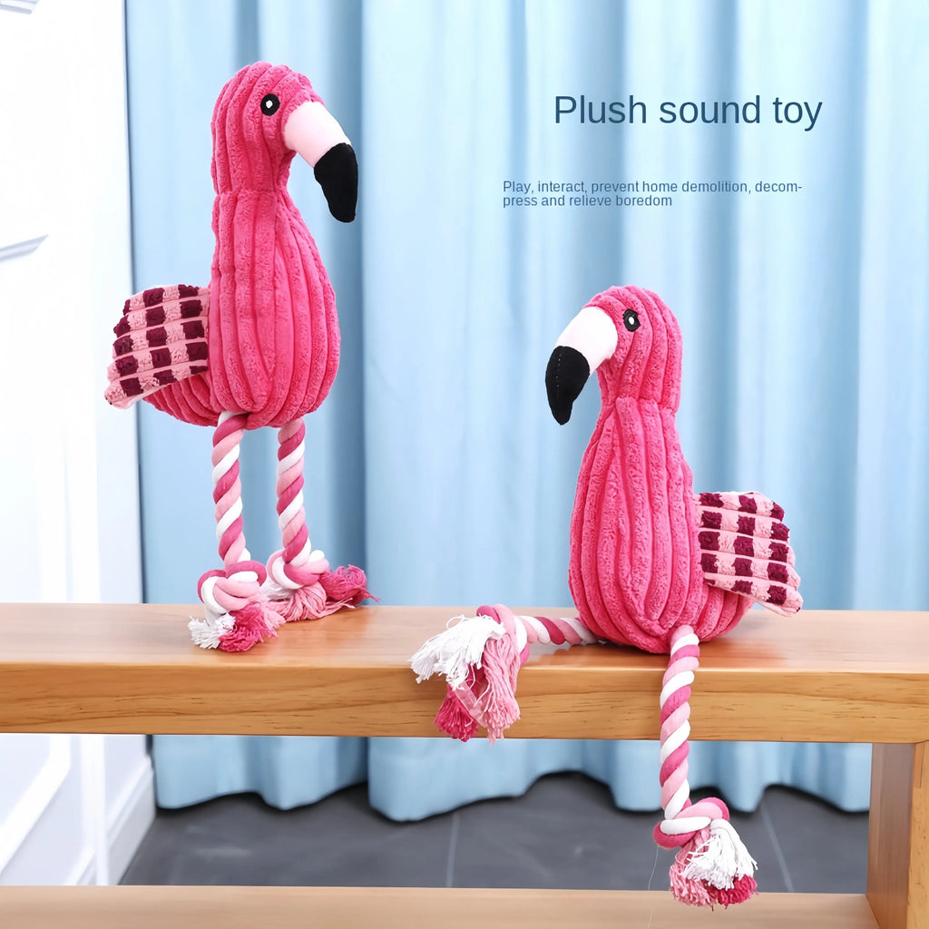 Pink animal-shaped corduroy dog toy with squeaker inside for small and large breed dogs
