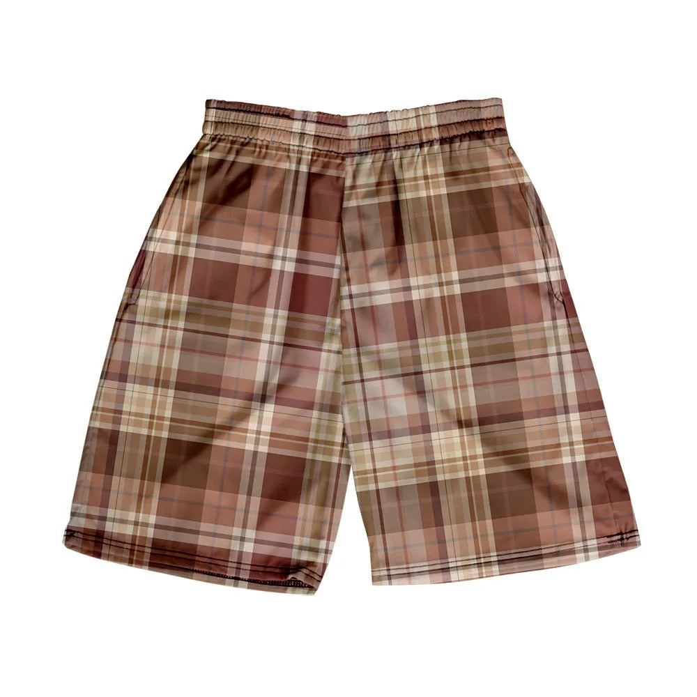 Men's plaid elastic shorts in straight cut design with digital printing