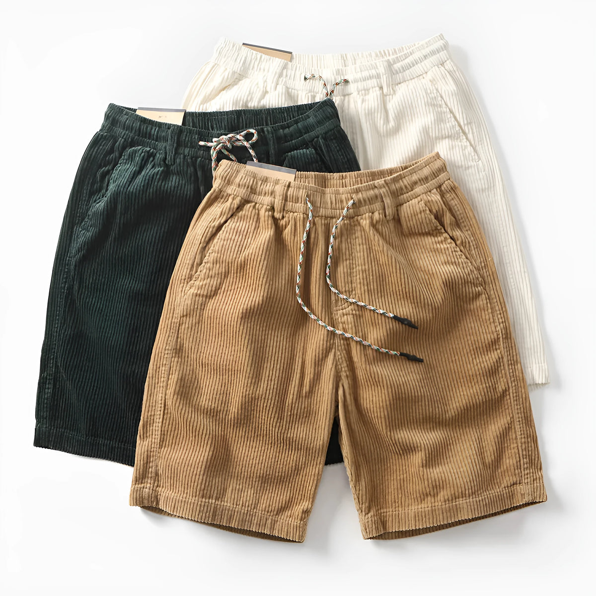 Men's khaki retro American-style cargo shorts with straight-leg cut