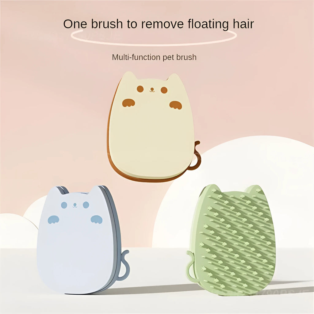 Brown silicone sponge pet comb with dual-texture teeth for cat and dog grooming