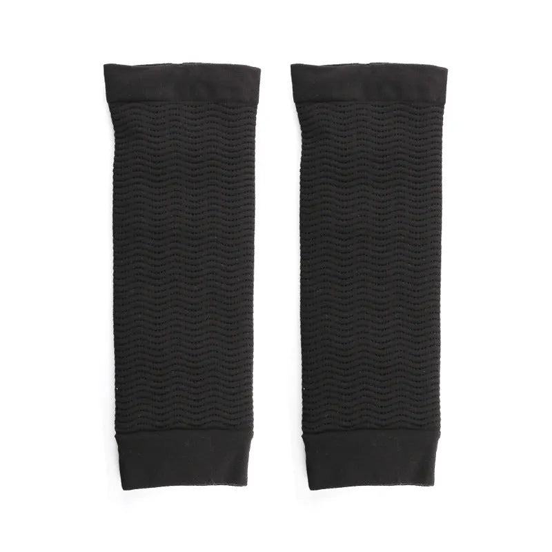 Women's black and skin colour nylon shaping arm sleeves for all-season wear