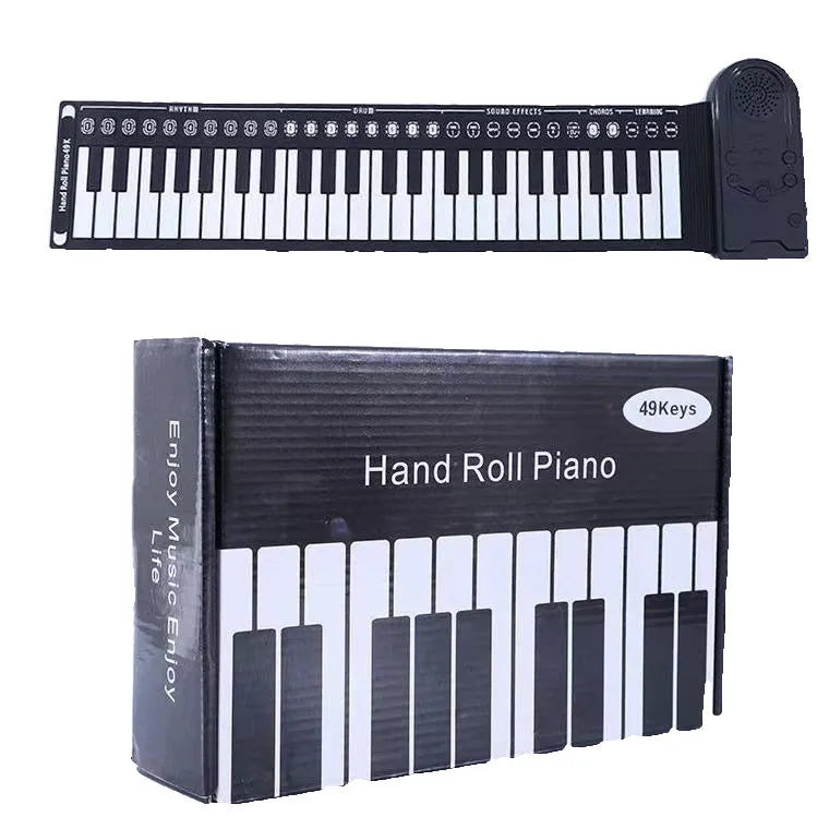 Portable folding 49-key electronic keyboard shown in Pearl White colour with folded compact size