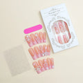 Super long water pipe shaped false nails with French spot and drill bow design in XB-70-48 pink.