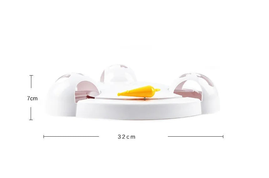 White electric cat toy turntable with automatic catching mouse, 32cm diameter, ABS plastic body