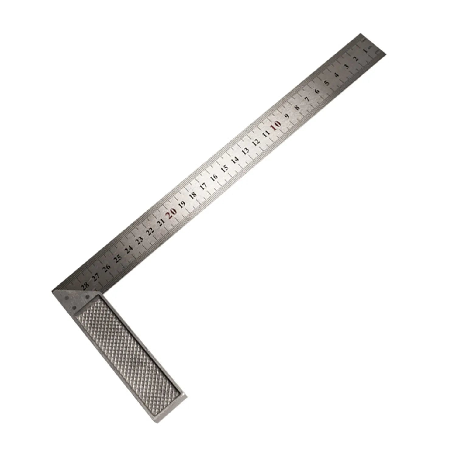 Red metal combination angle ruler set with 7-inch length and metric measurements for civil surveying