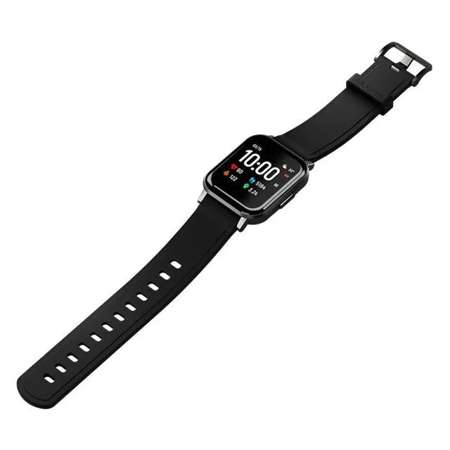 Black waterproof smart fitness bracelet with colour screen on a silicone wrist strap.