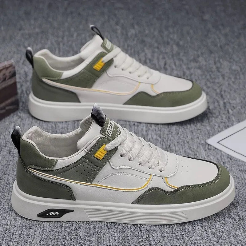 Men's low-top canvas board shoes in black, beige, and grey with mesh lining and leather stitching