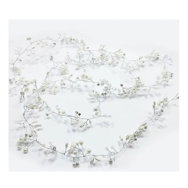 Silver gold rose gold crystal pearl wedding hair band with copper wire construction in three lengths