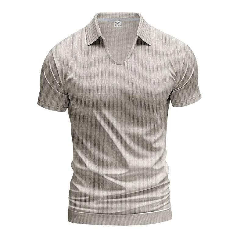 Men's loose fit V-neck short sleeve t-shirt in apricot colour with cotton blend fabric