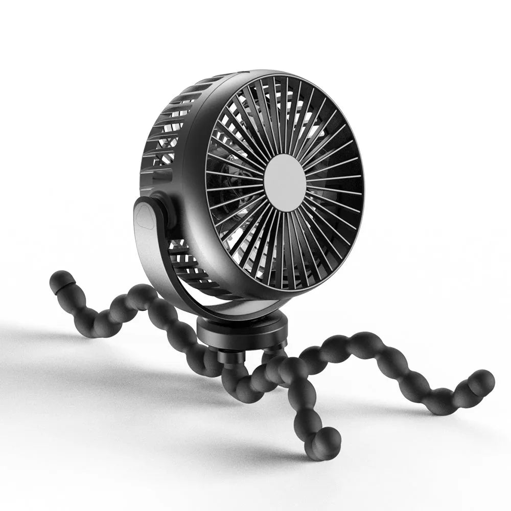 HOMEFISH portable fan with bracket, showing F1 and F2 models with removable mesh and LED light.