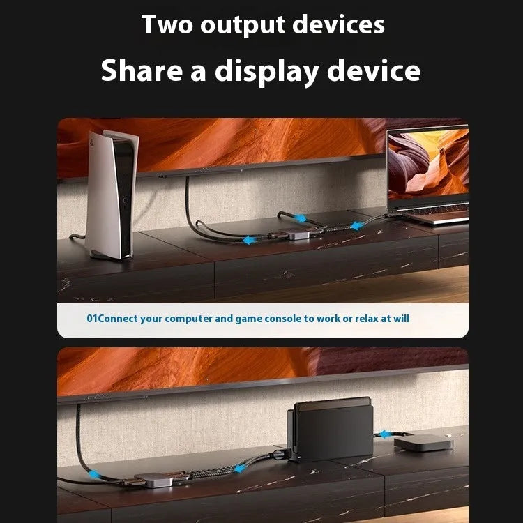 Grey alloy cable separator for HD computer audio and video two-way conversion to television line.