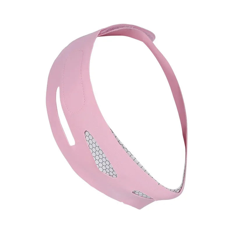 Pink and black elastic V-shaped face bandage for facial contouring with packaging options