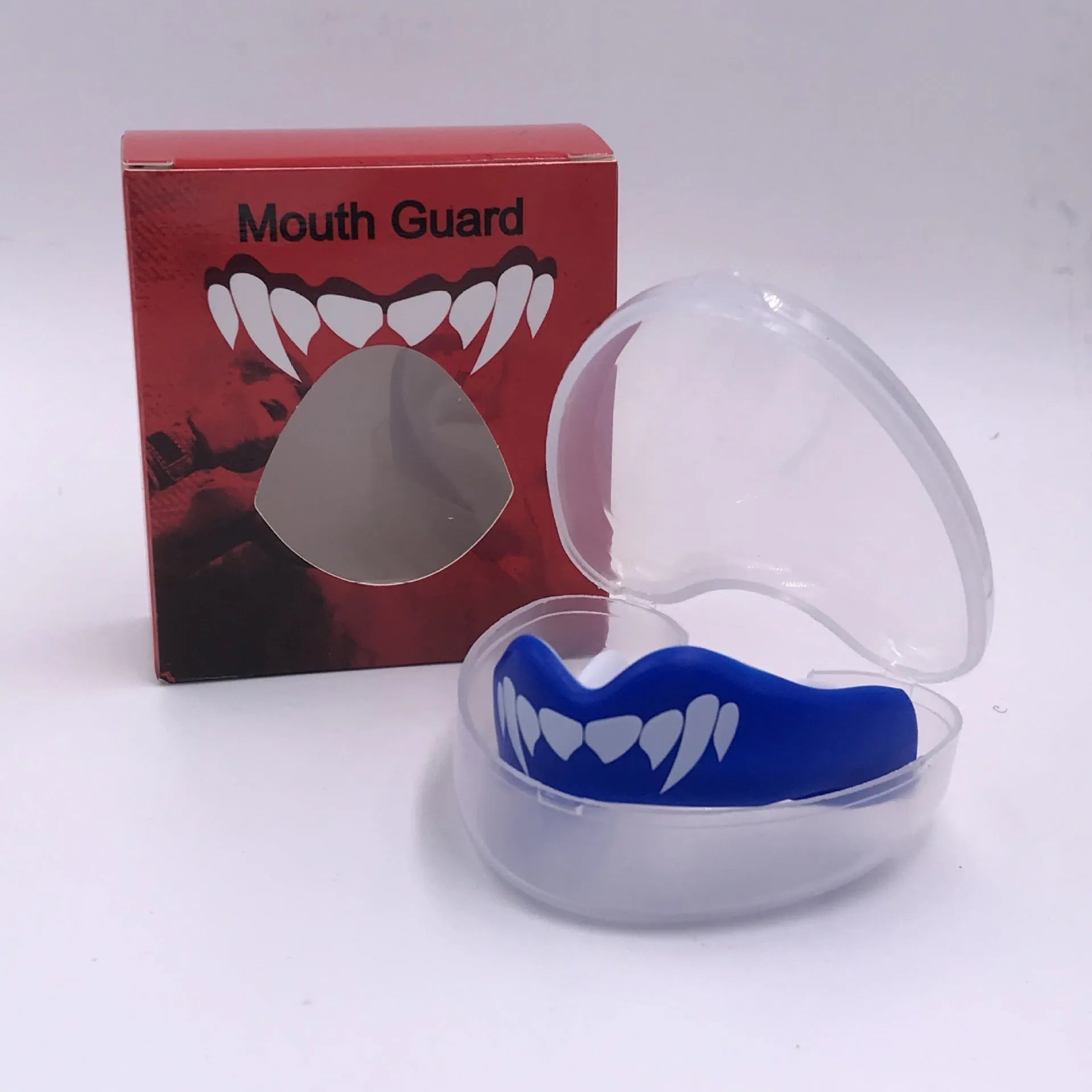 Adult boxing mouthguard with printed tooth socket design for martial arts protection in three colour options
