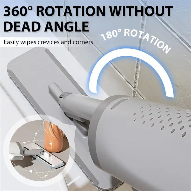 Rotatable self-squeeze mini mop with reusable microfiber pads and crevice brush for wet dry floor cleaning