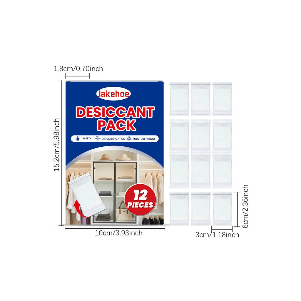 Pack of 12 white anti-odor desiccant pieces for household moisture absorption.