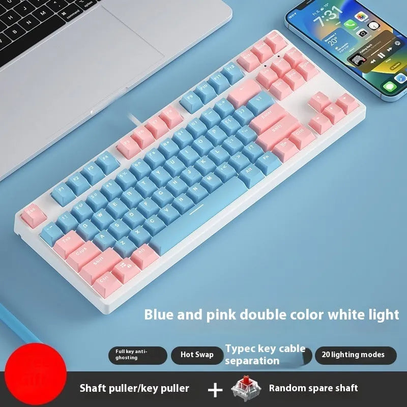 87-key wired mechanical keyboard with two-tone keycaps in orange and yellow colour combination