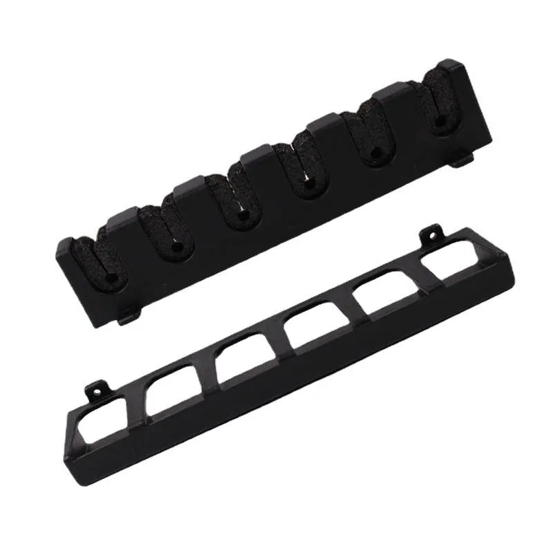 Black ABS plastic wall-mounted fishing rod display stand with horizontal and upright frame options