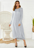 Black loose lantern dress with lace-up crew neck, knit polyester casual style