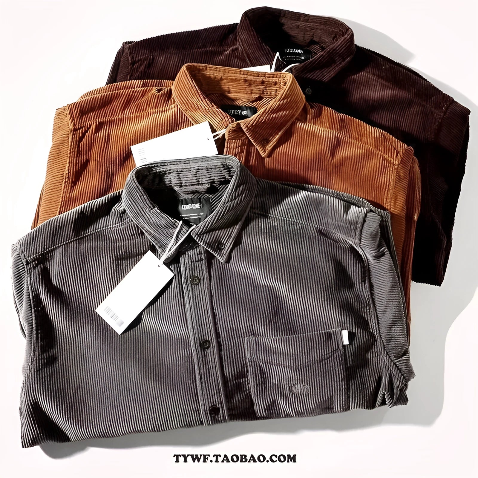 Long sleeve corduroy shirt in loose cardigan fit with Japanese Hong Kong style in caramel colour