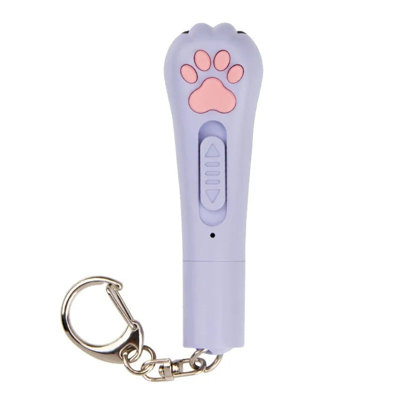 Rechargeable infrared cat laser toy with cat footprint design in blue, pink, purple or white