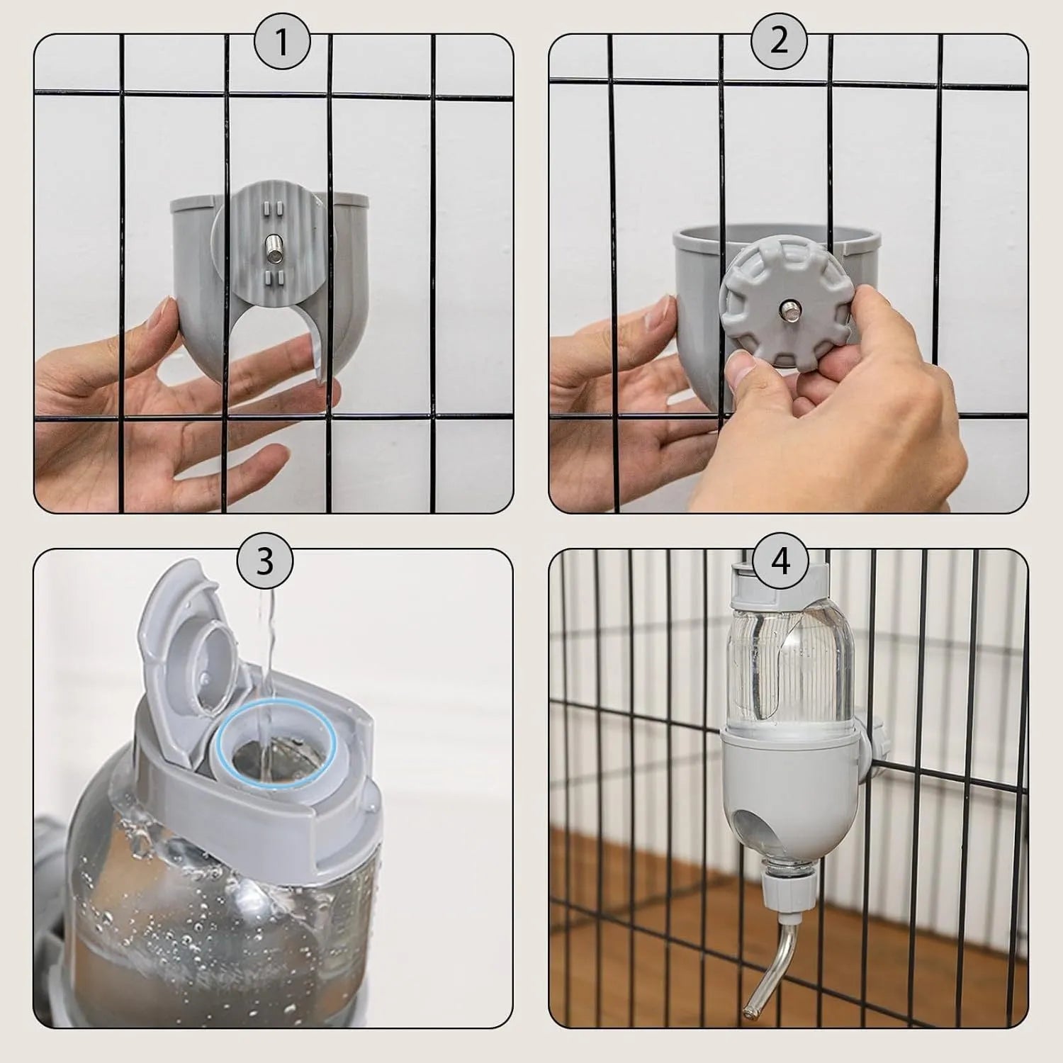 Small animal cage water bottle with rotatable nozzle and quick connect design