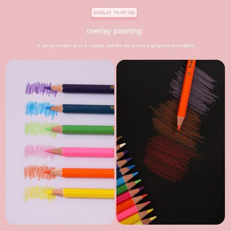 Wooden coloured pencil student studio set with double-head colour lead brush design