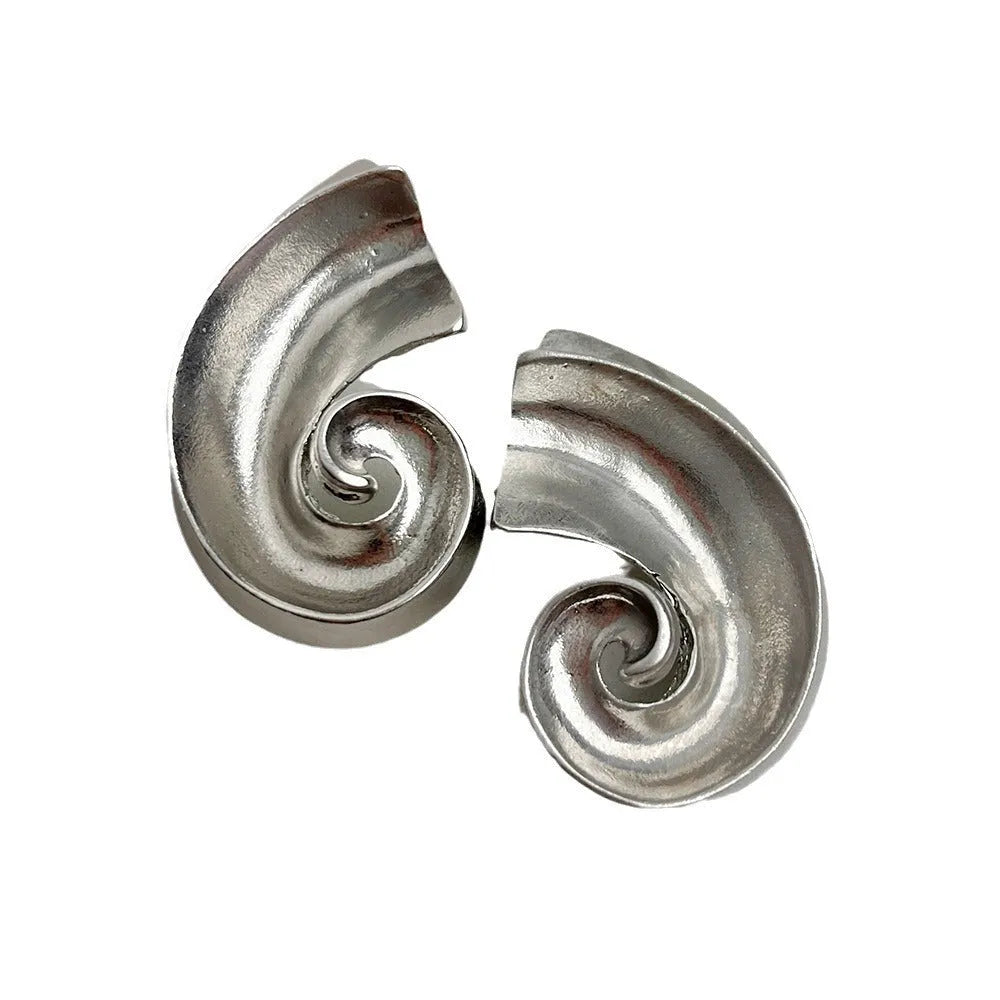 Retro geometric alloy ear studs measuring 5cm in gold and silver electroplated finishes.