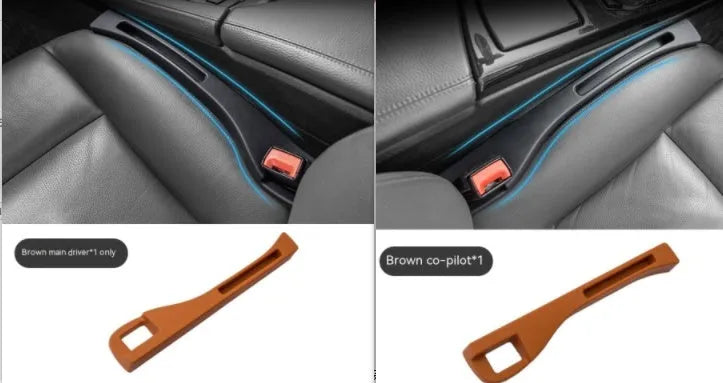 Black plastic car seat gap storage box organiser with handle between car seat and console