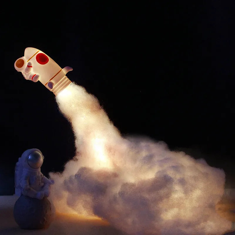 DIY astronaut rocket LED night light kit with warm string lights and rocket model for desktop decoration