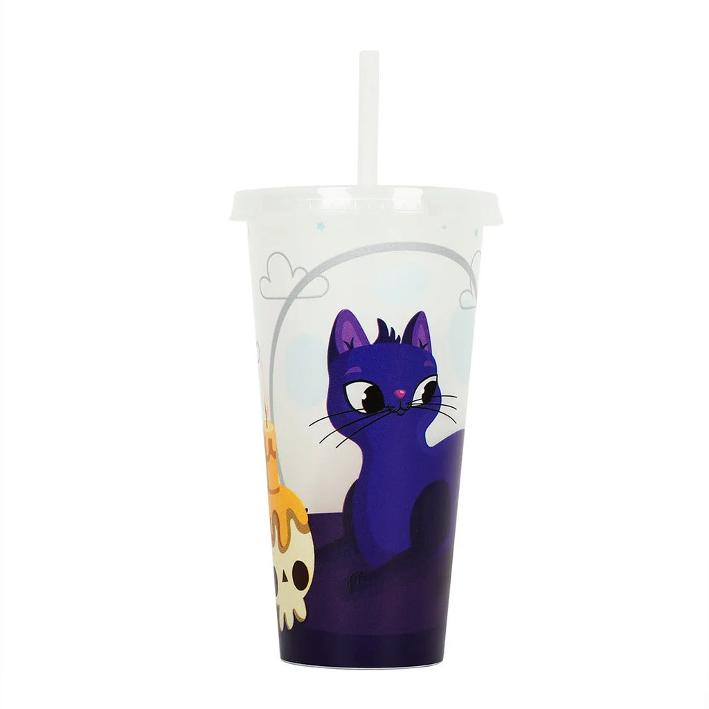 720ml luminous plastic Halloween sippy cup with a straw, cylindrical shape.