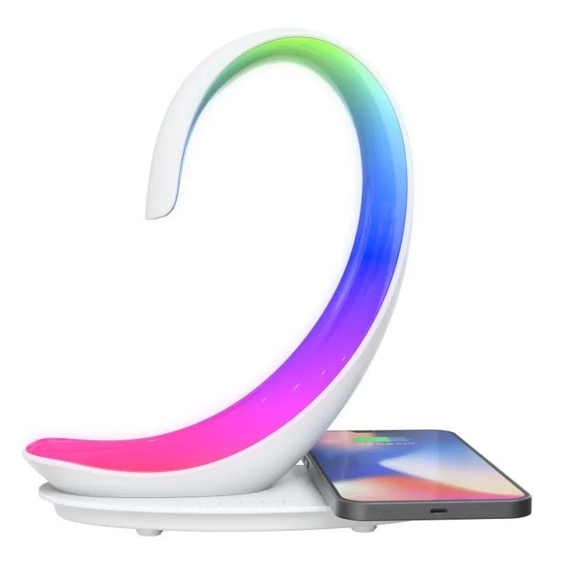White swan desktop wireless charger Bluetooth speaker with colourful mood lighting