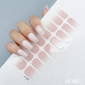 Sheet of solid colour nail art stickers showing 16 different small designs including florals, cartoons, and patterns.