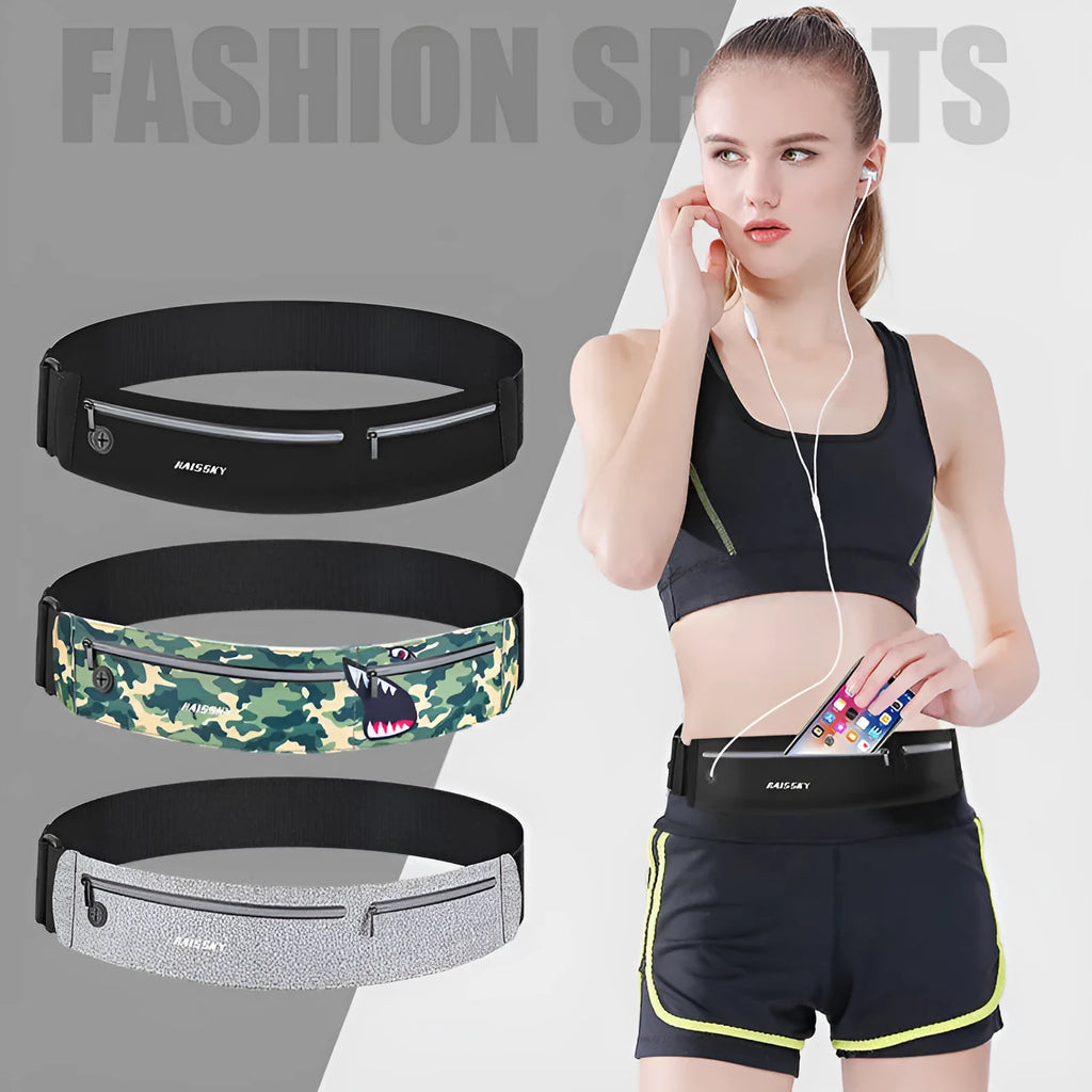 Waterproof chinlon Lycra waist bag with 8-inch capacity in camouflage crocodile colour