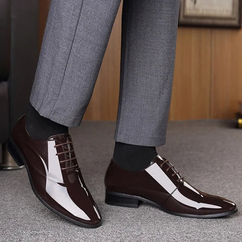 Men's black and brown business formal shoes with pointed toe design