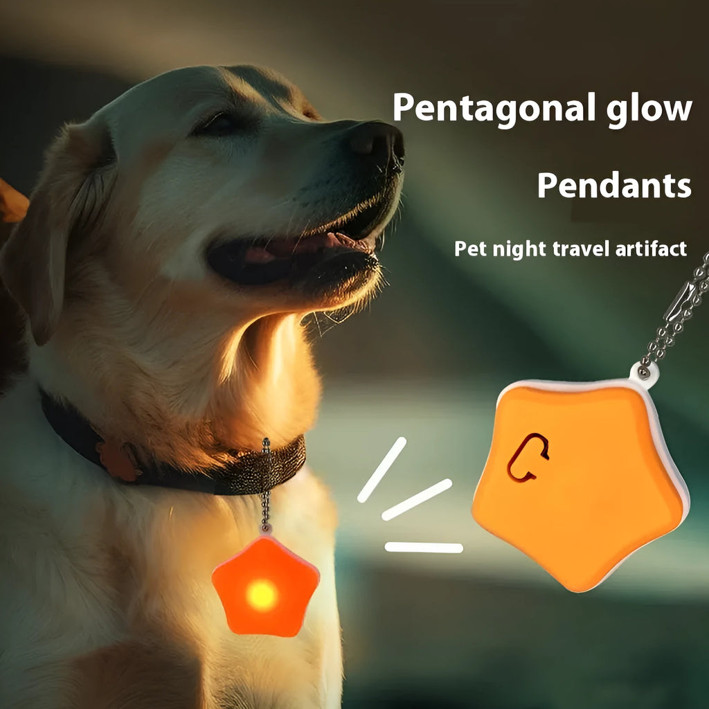 Blue rechargeable pet pendant light with three lighting modes for dog walking safety