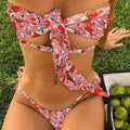 Women's swimsuit with lace-up back detailing and chest pad support for swimming activities