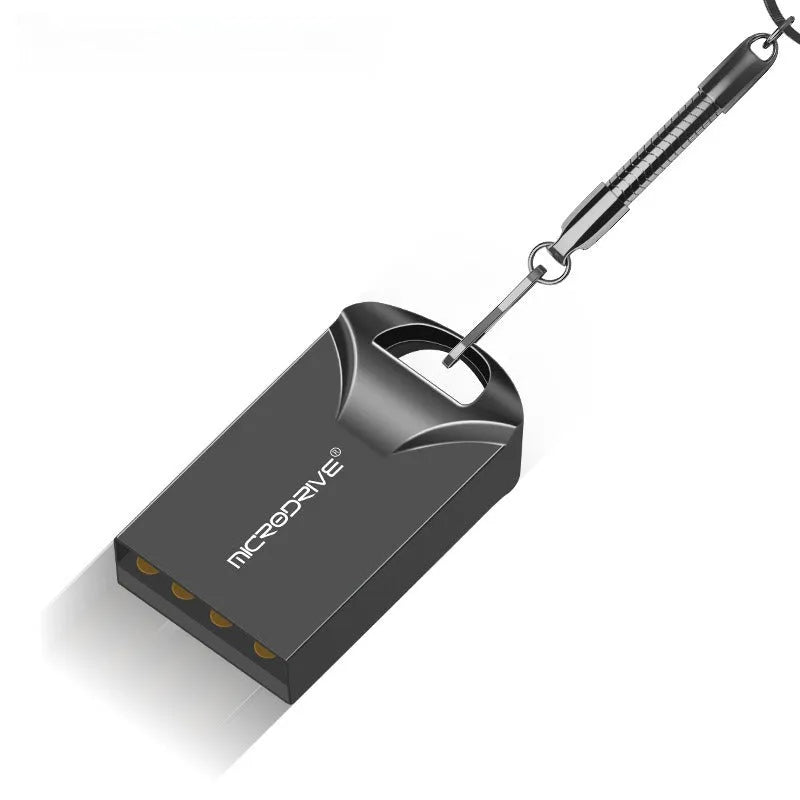 Small black and silver metal USB flash drive shown next to a ruler indicating its 23mm length.