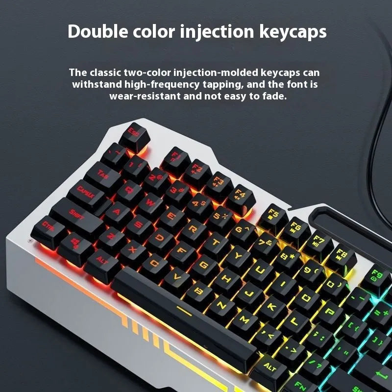 F3010 black and white metal keyboard gaming bundle with mouse, headset, and colourful LED lighting